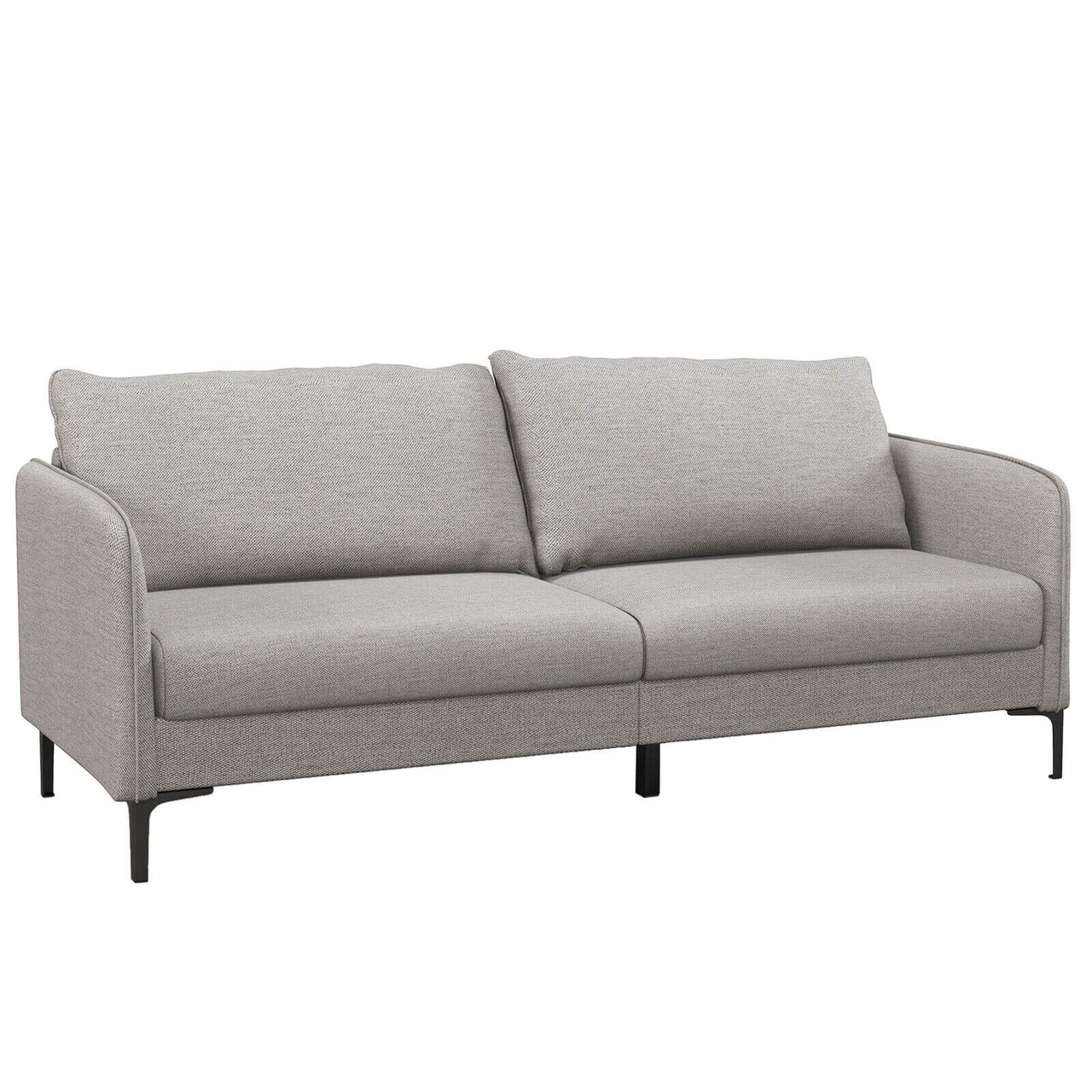 2-3 Seater Grey Loveseat Linen Type Fabric With Foam Cushions Metal Frame